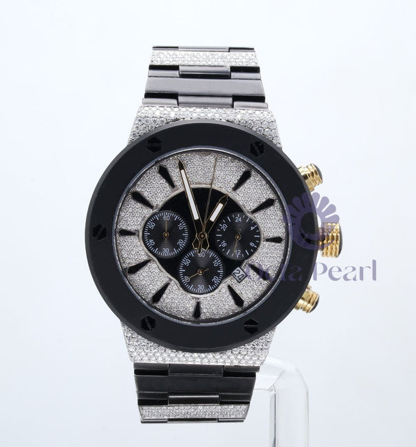 Studded Round Moissanite Hip Hop Wrist Watch For Men