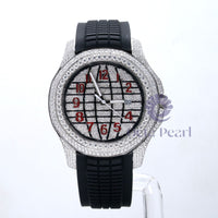 Round Moissanite Iced Out Stylish Black Silicon Strap Watch