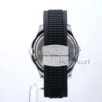 Round Moissanite Iced Out Stylish Black Silicon Strap Watch