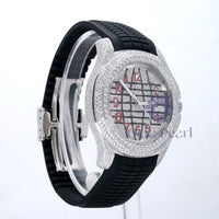 Round Moissanite Iced Out Stylish Black Silicon Strap Watch