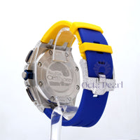 Round Moissanite Chronograph Blue Dial Yellow Blue Silicon Strap Watch