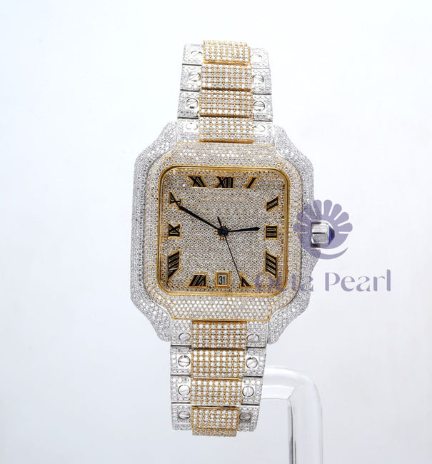 Round Moissanite Fully Iced Out Automatic Movement Watch For Men