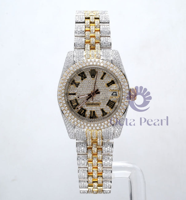 Fully Iced Out Hip Hop Round Moissanite Ladies Wrist Watch