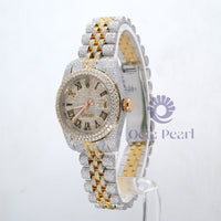 Fully Iced Out Hip Hop Round Moissanite Ladies Wrist Watch