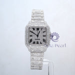 Fully White Iced Out Round Moissanite Studded Roman Dial Watch