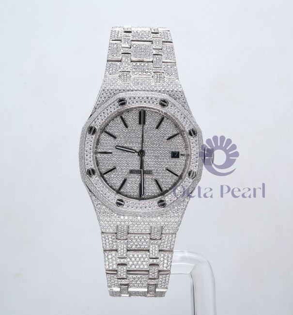 Fully Iced Out Round Moissanite Studded Automatic Watch