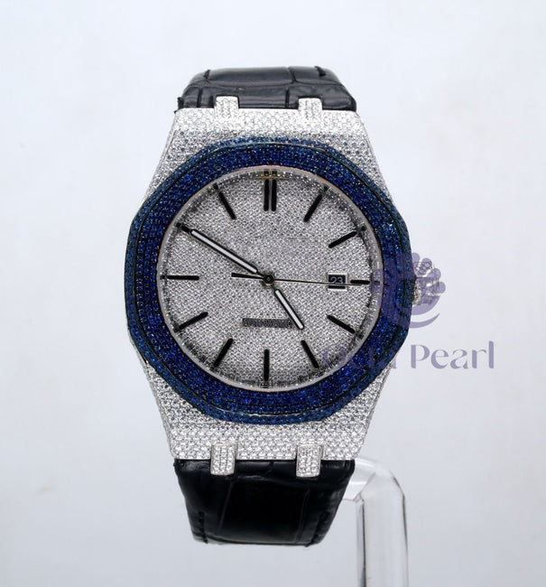 Men's Automatic Watch in Moissanite and Leather