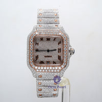 Two Tone Roman Dial Round VVS Moissanite Hip Hop Watch For Men