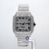 Round Moissanite Hip Hop Fully Iced Out Roman Number Stainless Steel Watch