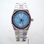 Round Moissanite With Pink Tapered Baguette CZ Stone Automatic Movement Stainless Steel Watch