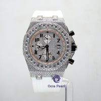 Round Moissanite Chronograph With Tachymeter White Rubber Belt Watch