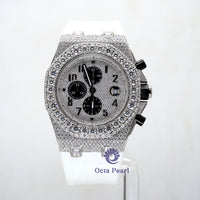 Round Moissanite Breguet Numeral With Chronograph Dial White Rubber Belt Watch