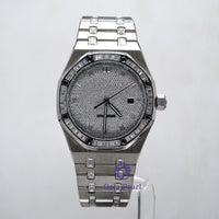 Round Moissanite Iced Out Dial Automatic Movement Stainless Steel Classic Watch