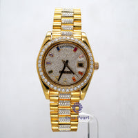 Round Moissanite Date Day Indicator Rainbow Stick Marker Watch