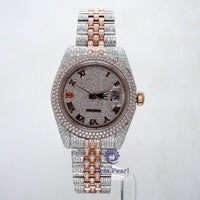 Pave Round Moissanite Dial With Black Roman Numerals Hip Hop Watch
