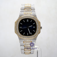 Round Moissanite Iced Out Hip Hop Blue Dial Stick Index Watch For Rapper
