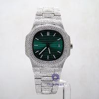 Round Moissanite Fully Iced out Upper And Lower Green Surface Hip Hop Watch