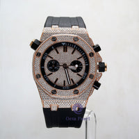 Round Moissanite Iced Out Bezel With Black Rubber Strap Watch For Casual Wear