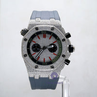 Men's Round VVS Moissanite Count Up Dive Bezel With Blue Rubber Strap Watch
