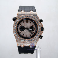 Iced Out Round Moissanite Chronograph & Tachymeter Automatic Rubber Strap Watch