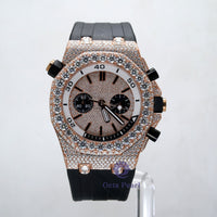 Iced Out Round Moissanite Stylish Black Rubber Strap Men's Watch