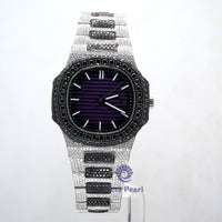 Black & White Round Moissanite Hip Hop Ice Out Automatic Watch For Men