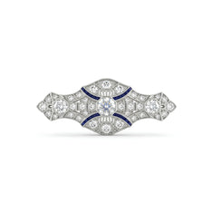 Art Deco Vintage CZ Brooch with Round Center Stone & Blue Accent Design