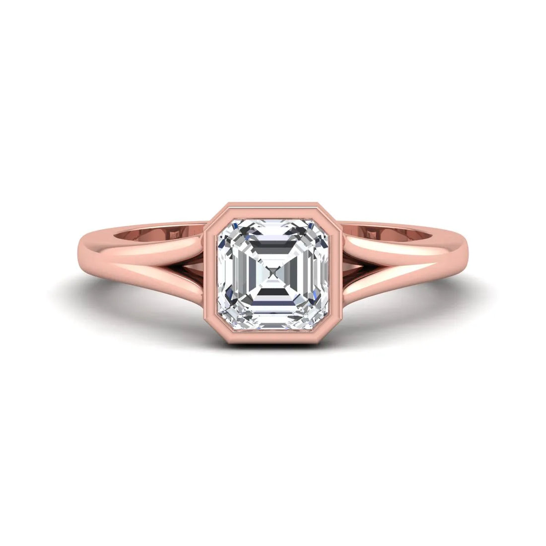 OctaPearl 1 ct Bezel Set Asscher Lab Grown Diamond Split Shank Solitaire Engagement Ring