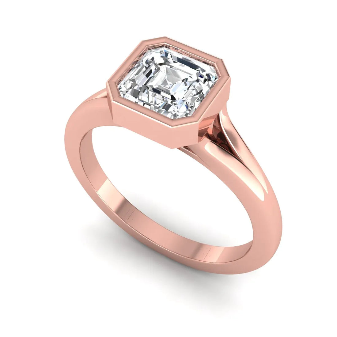 OctaPearl 1 ct Bezel Set Asscher Lab Grown Diamond Split Shank Solitaire Engagement Ring