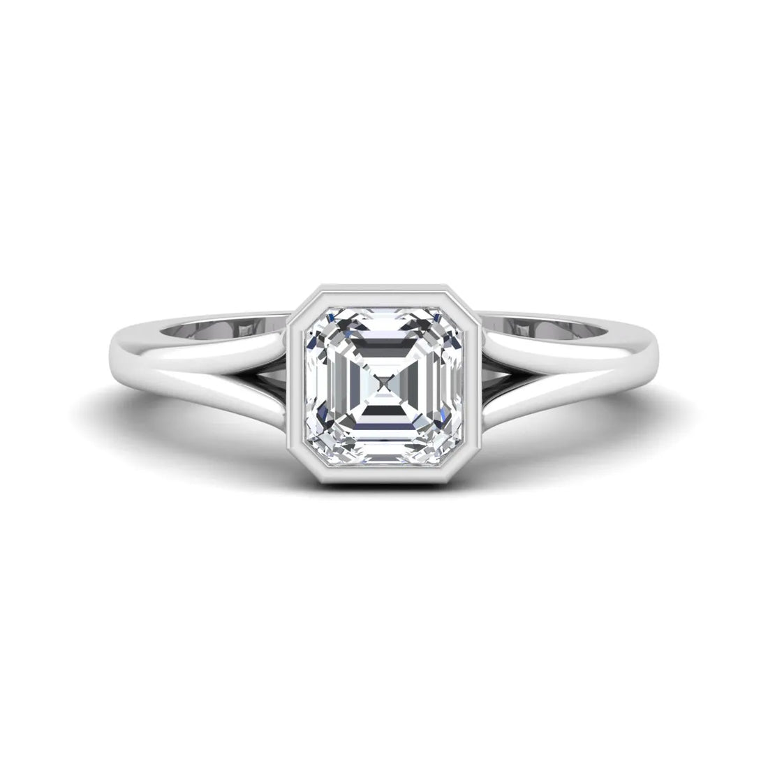OctaPearl 1 ct Bezel Set Asscher Lab Grown Diamond Split Shank Solitaire Engagement Ring