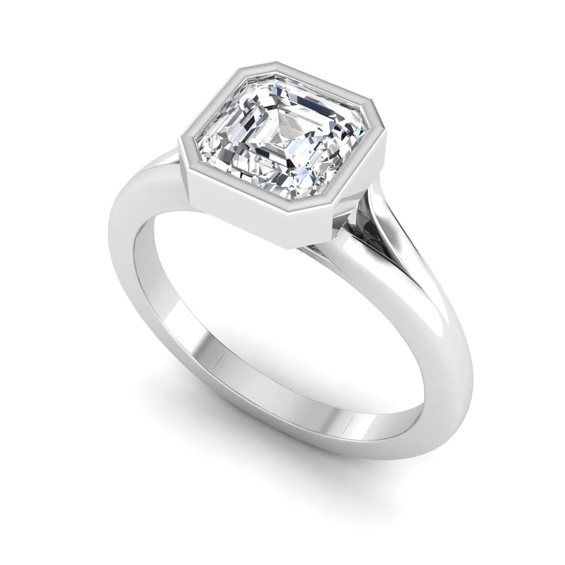OctaPearl 1 ct Bezel Set Asscher Lab Grown Diamond Split Shank Solitaire Engagement Ring