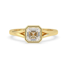 OctaPearl 1 ct Bezel Set Asscher Lab Grown Diamond Split Shank Solitaire Engagement Ring