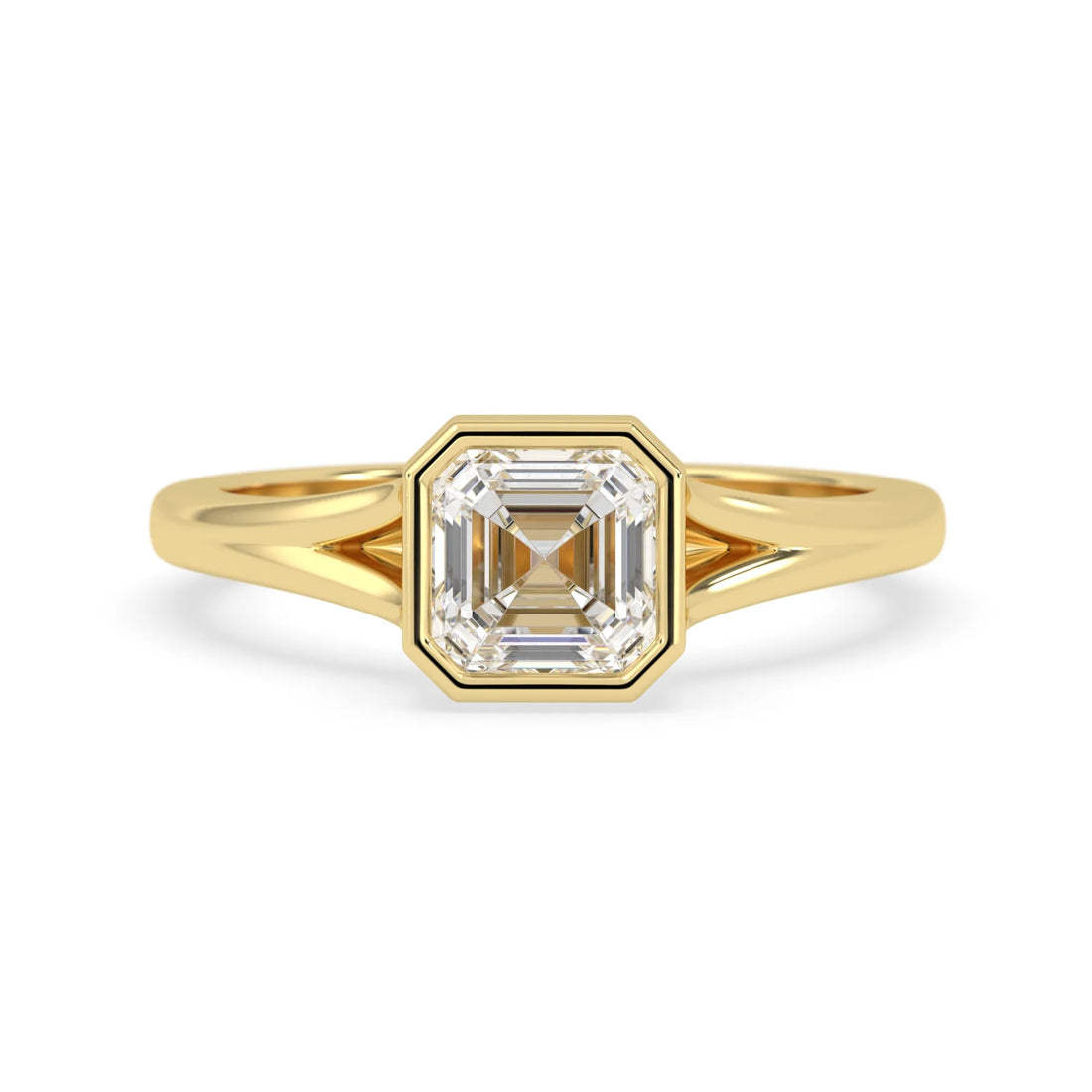 OctaPearl 1 ct Bezel Set Asscher Lab Grown Diamond Split Shank Solitaire Engagement Ring