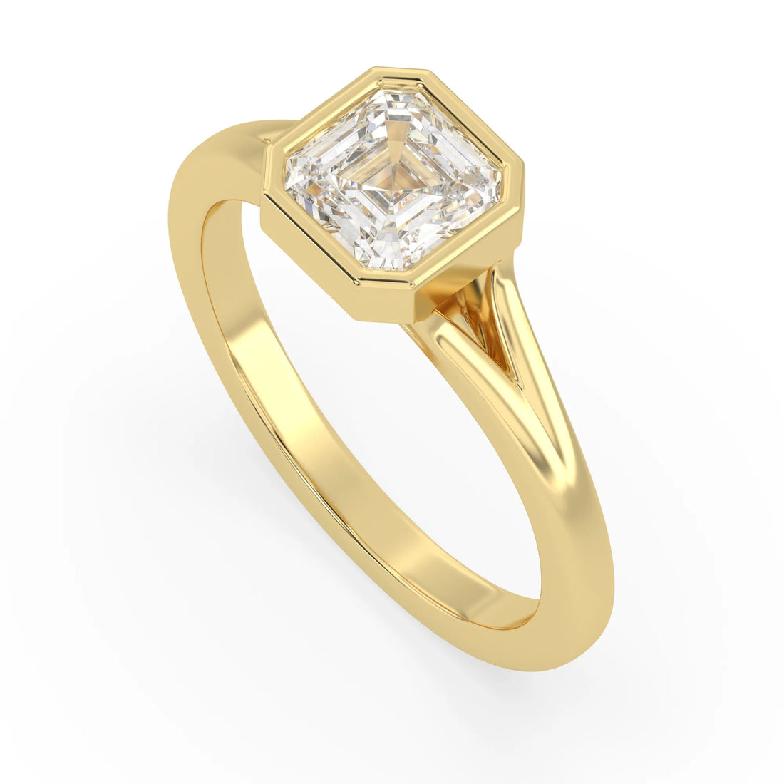 OctaPearl 1 ct Bezel Set Asscher Lab Grown Diamond Split Shank Solitaire Engagement Ring