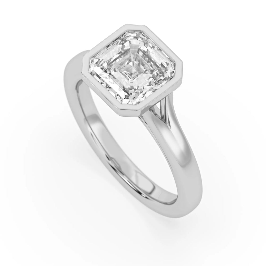OctaPearl 3.00 ct Bezel Set Asscher Lab Grown Diamond Split Shank Solitaire Engagement Ring