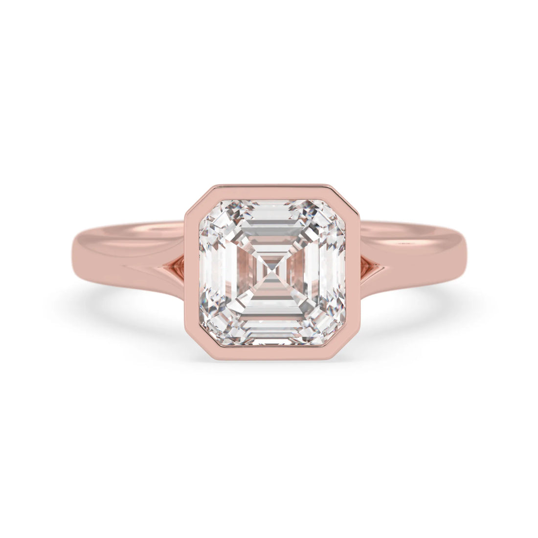 OctaPearl 3.00 ct Bezel Set Asscher Lab Grown Diamond Split Shank Solitaire Engagement Ring