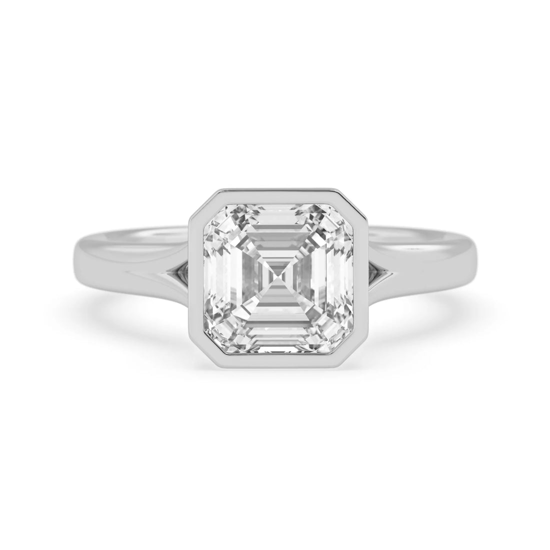 OctaPearl 3.00 ct Bezel Set Asscher Lab Grown Diamond Split Shank Solitaire Engagement Ring