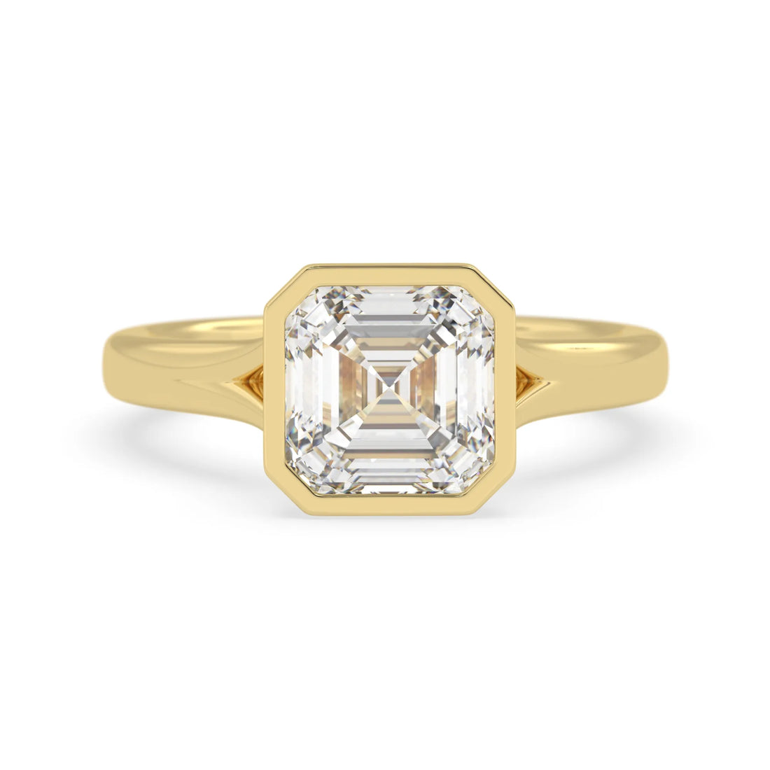OctaPearl 3.00 ct Bezel Set Asscher Lab Grown Diamond Split Shank Solitaire Engagement Ring