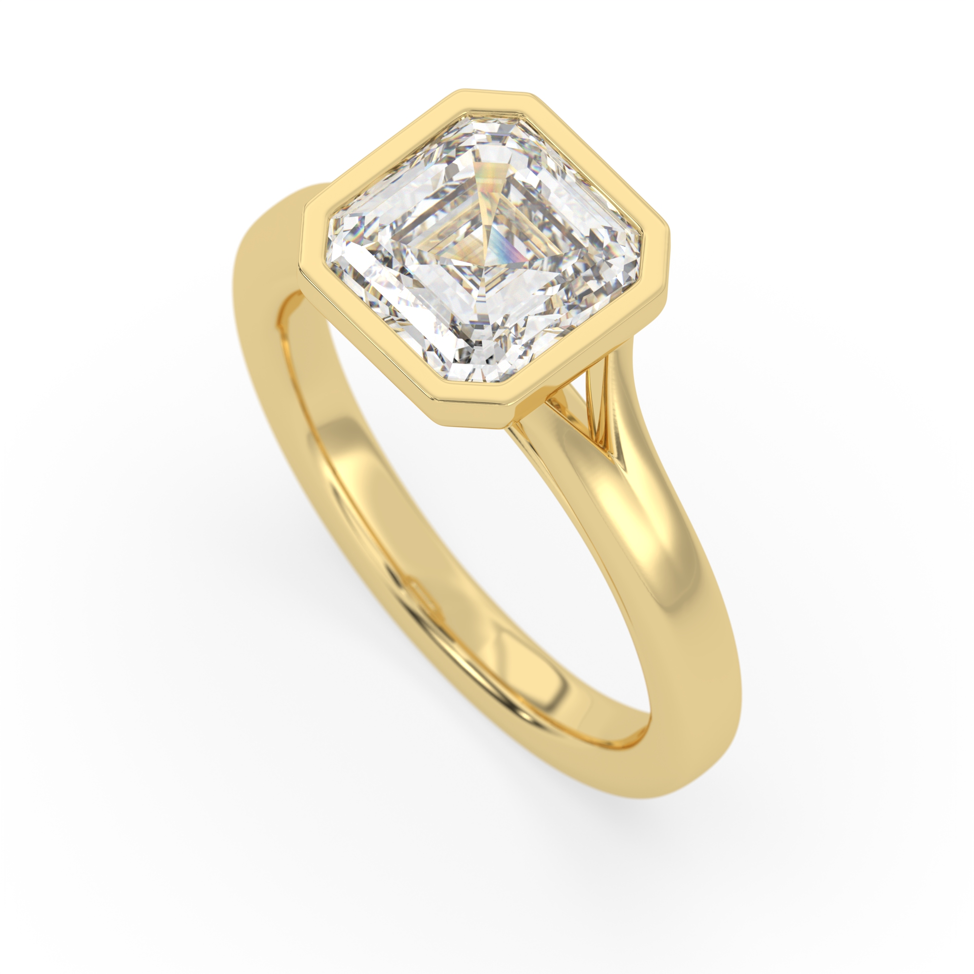 OctaPearl 3.00 ct Bezel Set Asscher Lab Grown Diamond Split Shank Solitaire Engagement Ring - alternate view