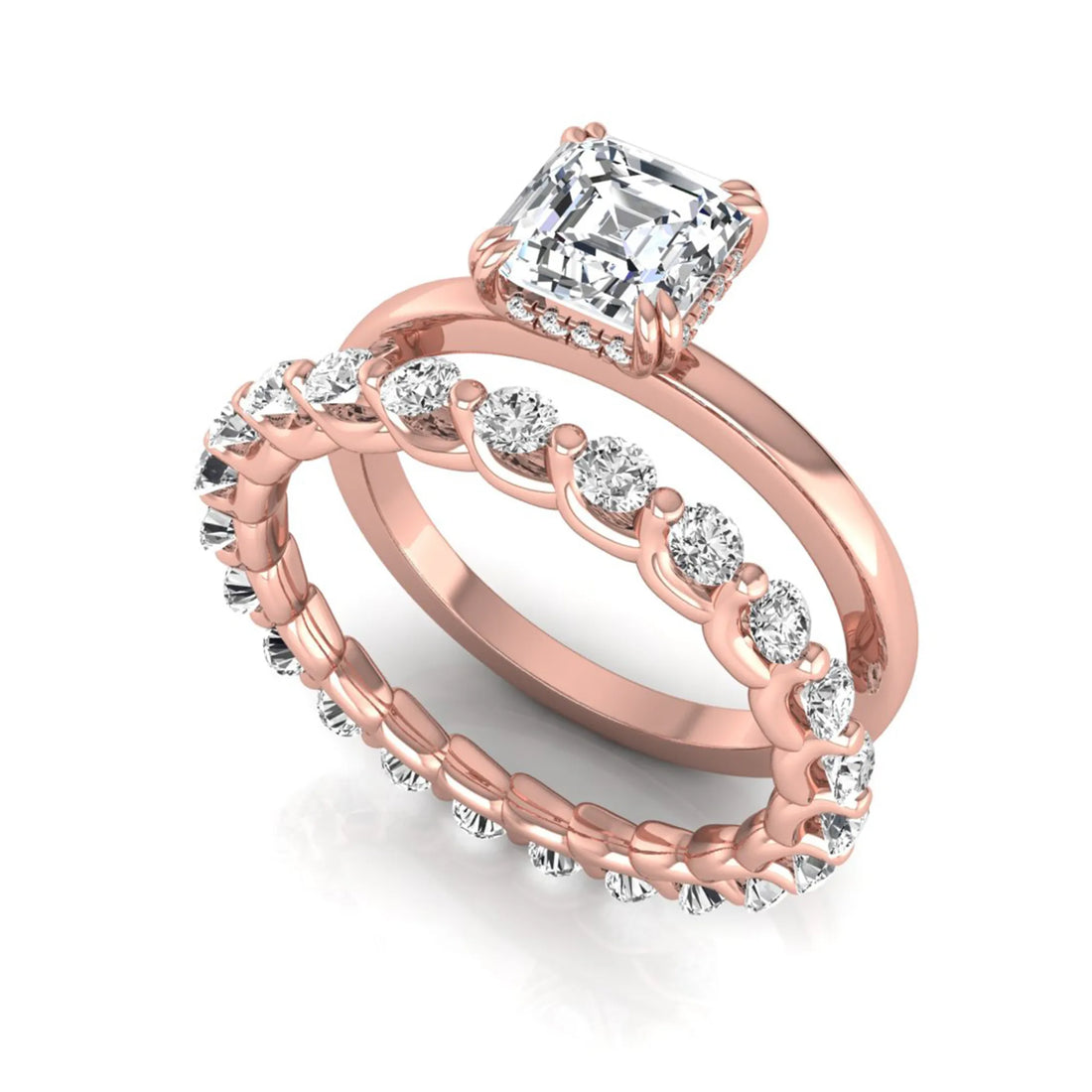 OctaPearl 1.5 ct Asscher Cut Prong Set Lab Grown Diamond Bridal Ring Set