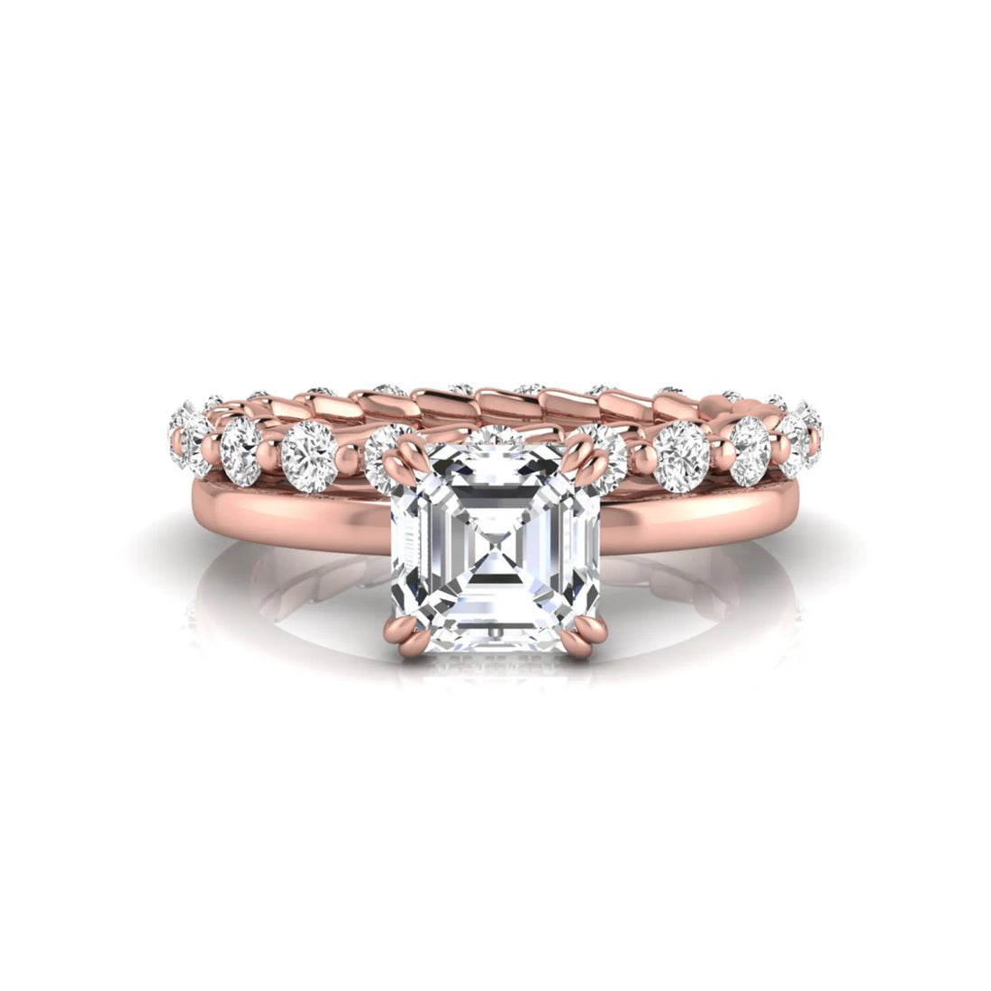 OctaPearl 1.5 ct Asscher Cut Prong Set Lab Grown Diamond Bridal Ring Set
