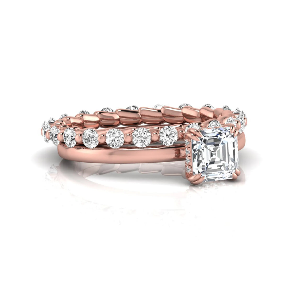 OctaPearl 1.5 ct Asscher Cut Prong Set Lab Grown Diamond Bridal Ring Set