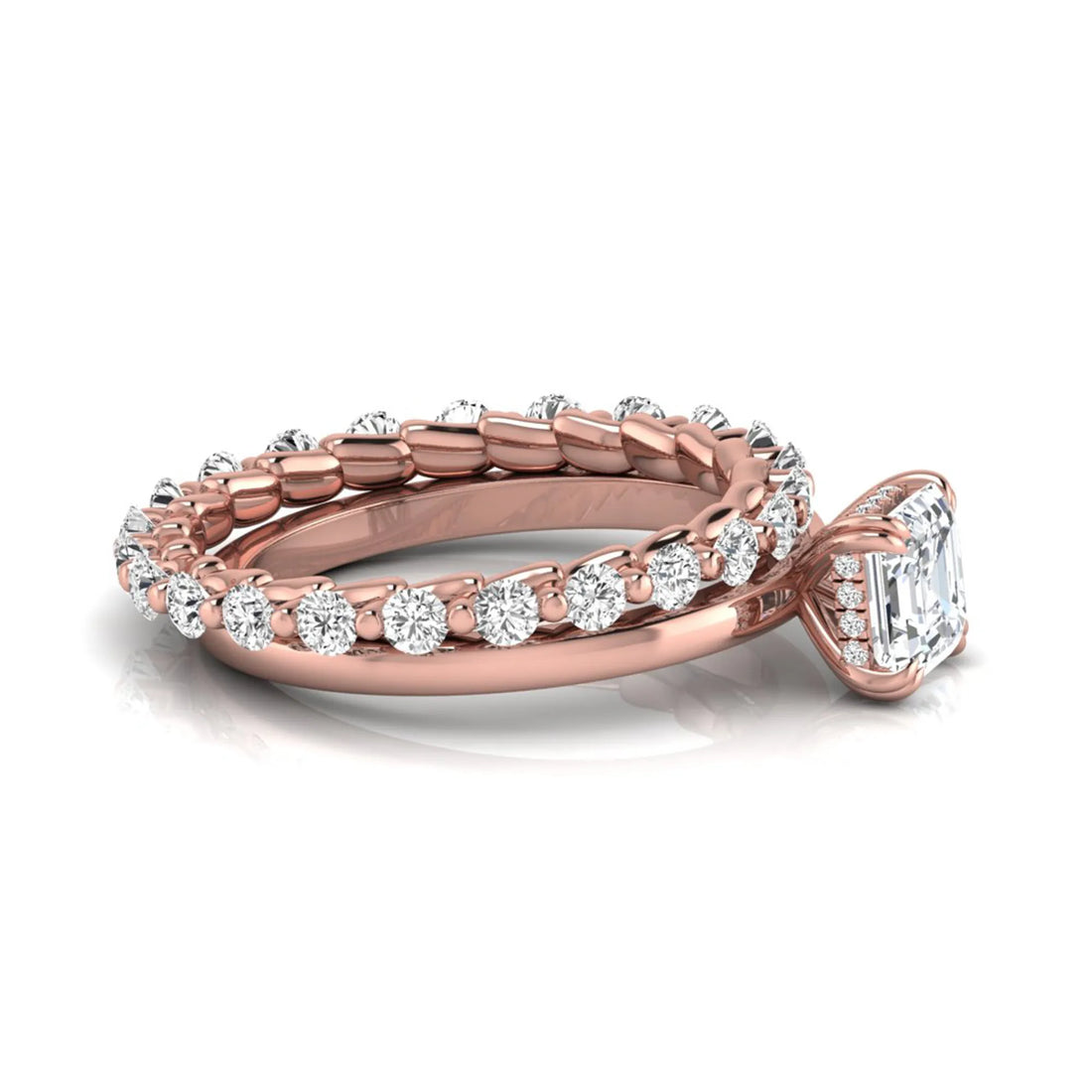 OctaPearl 1.5 ct Asscher Cut Prong Set Lab Grown Diamond Bridal Ring Set
