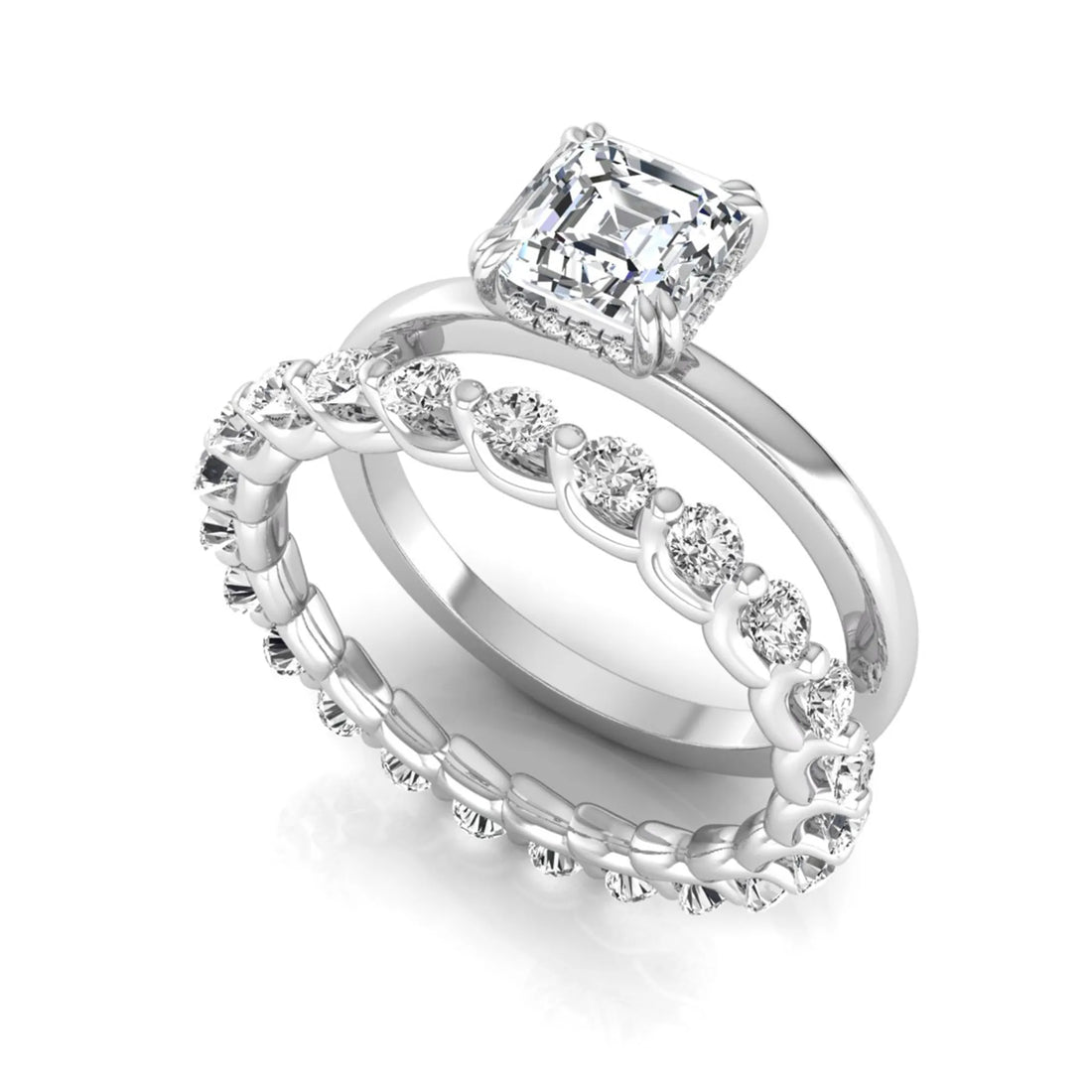 OctaPearl 1.5 ct Asscher Cut Prong Set Lab Grown Diamond Bridal Ring Set