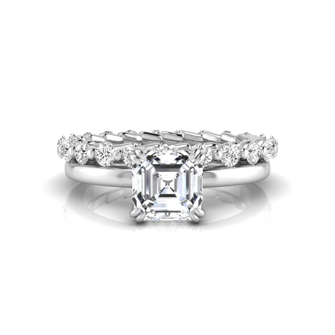 OctaPearl 1.5 ct Asscher Cut Prong Set Lab Grown Diamond Bridal Ring Set