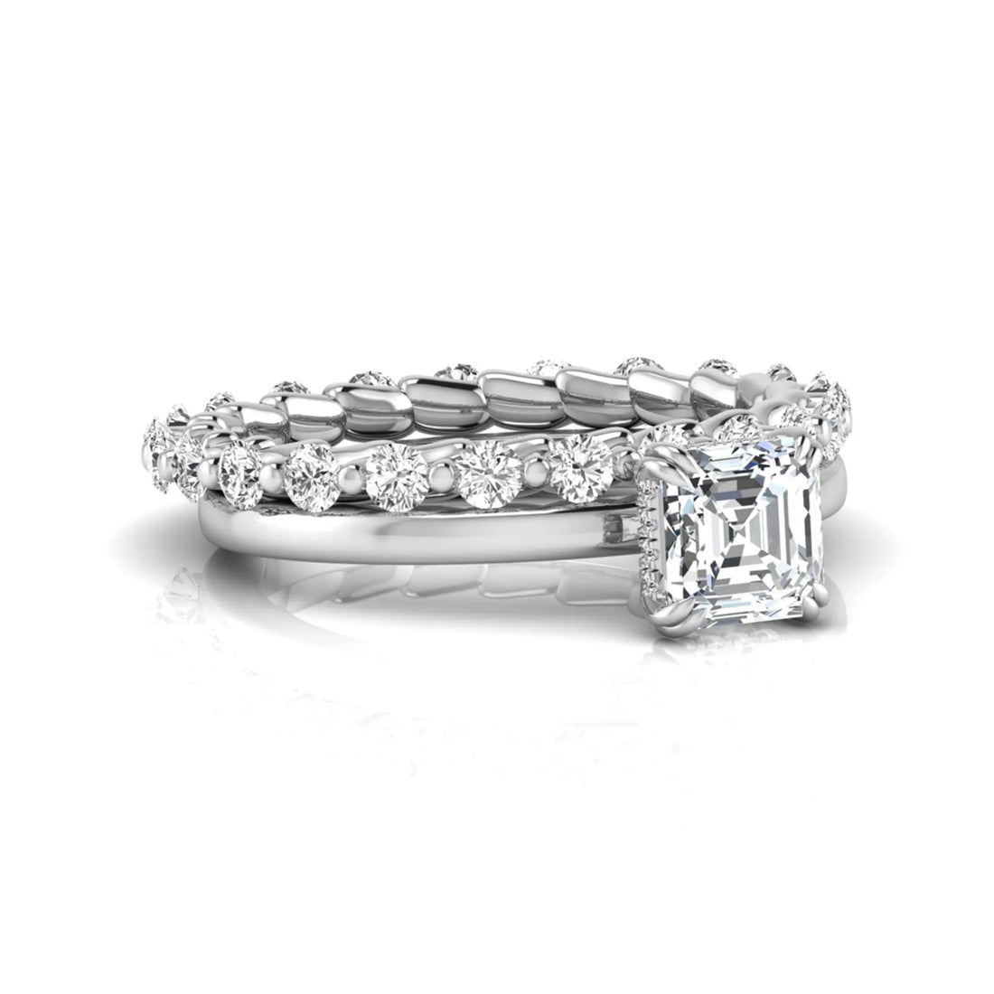 OctaPearl 1.5 ct Asscher Cut Prong Set Lab Grown Diamond Bridal Ring Set