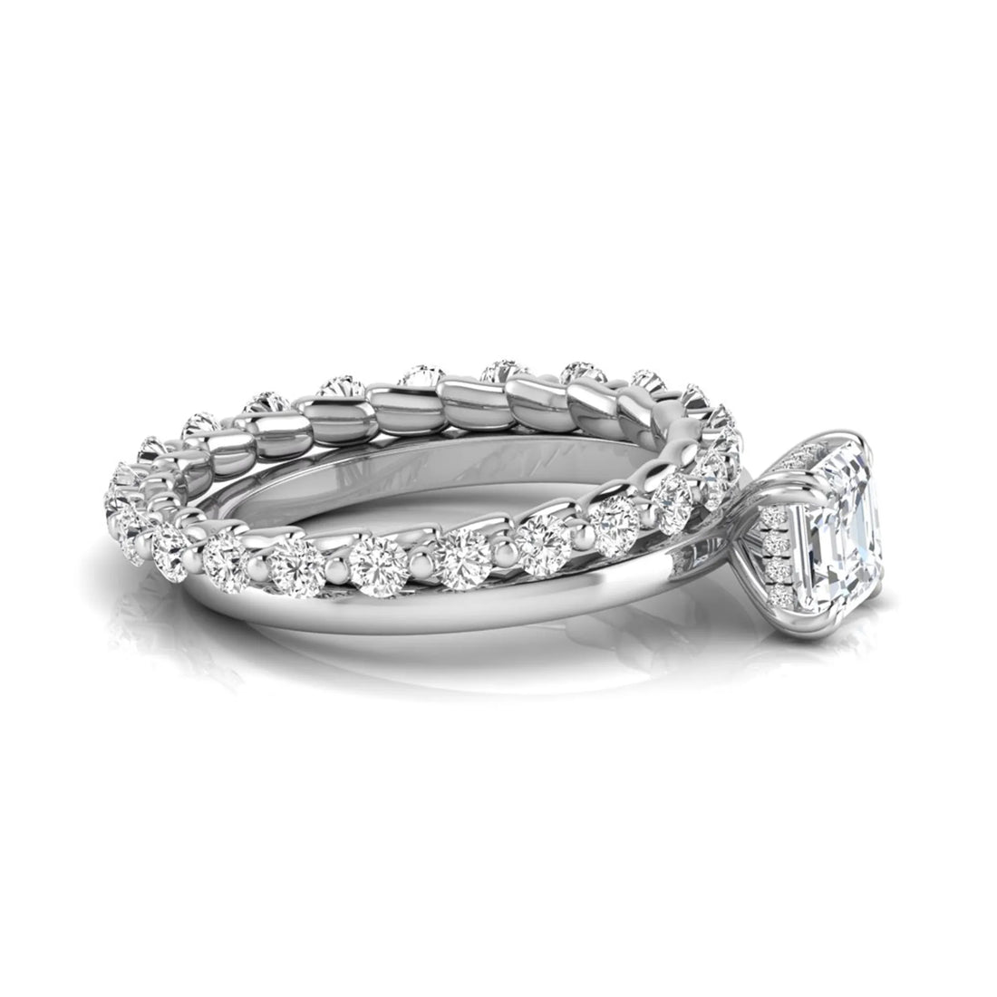 OctaPearl 1.5 ct Asscher Cut Prong Set Lab Grown Diamond Bridal Ring Set