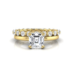 OctaPearl 1.5 ct Asscher Cut Prong Set Lab Grown Diamond Bridal Ring Set