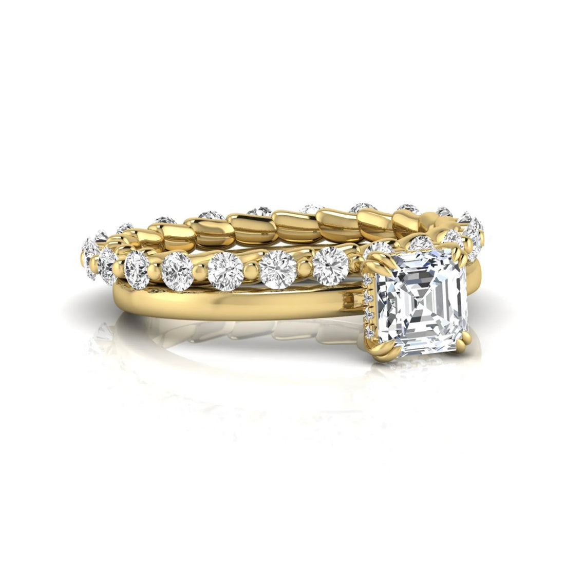 OctaPearl 1.5 ct Asscher Cut Prong Set Lab Grown Diamond Bridal Ring Set