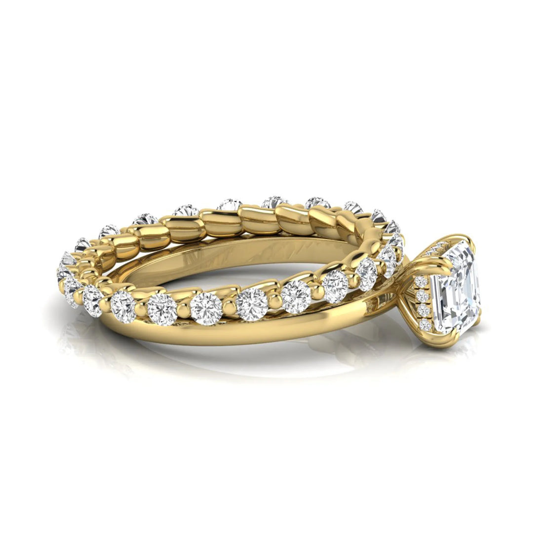 OctaPearl 1.5 ct Asscher Cut Prong Set Lab Grown Diamond Bridal Ring Set
